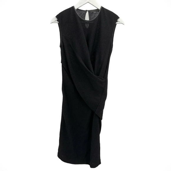 Alexander Wang Black Wool‎ Sleeveless Crossover Ruched Midi Dress Size 2 - Picture 1 of 8